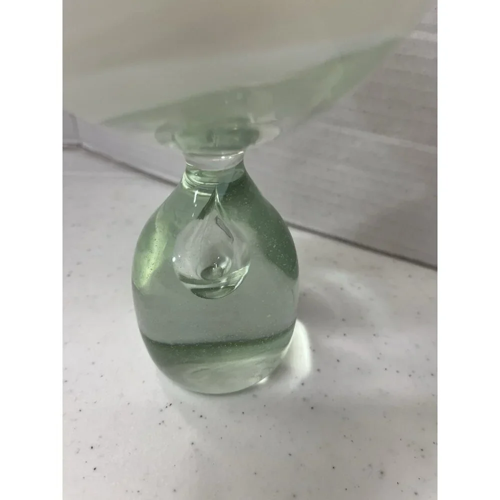 Double Round Vase Green with White Design Rare Vase Style Weighted Bottom